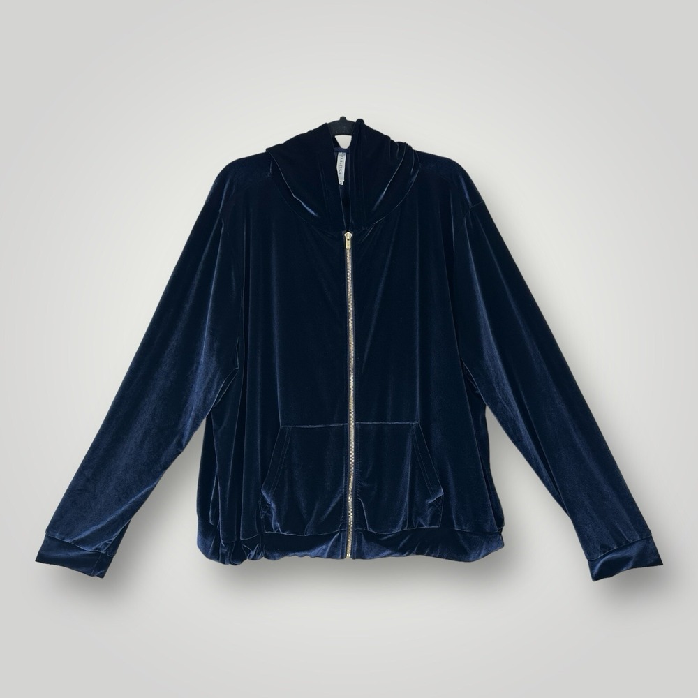 FABLETICS Velvet Hoodie Womans 3XL Navy Blue Jacket Top Full Zip Pockets
